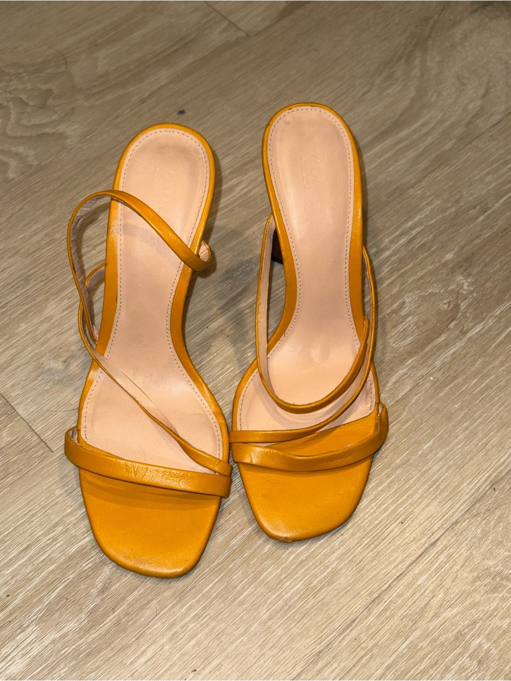 Zara Mustard Yellow Strappy Heeled Sandals